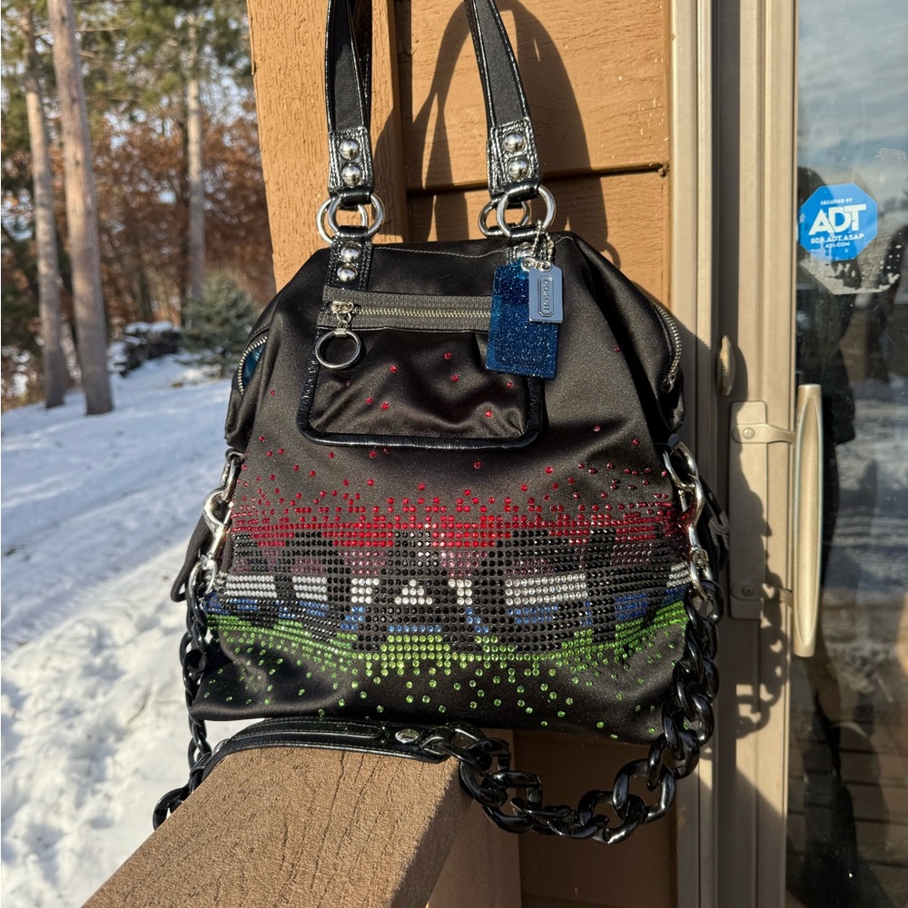 EUC Coach Poppy Satin Black Swarovski Crystals Limited Edition Rare Bucket Bag - Picture 3 of 13